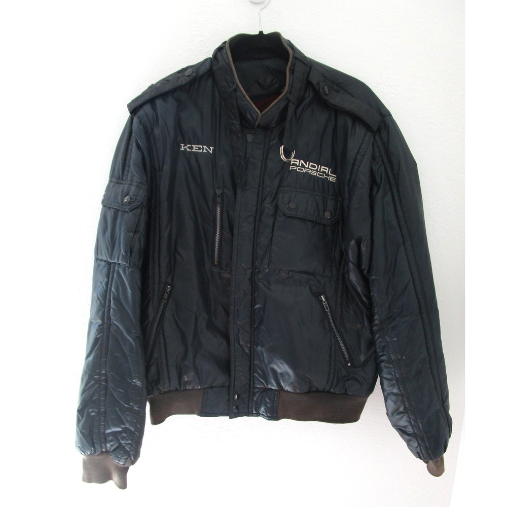 Vintage Andial Porche Upstream Racing Division Black Puff Bomber Jacket Men's XL